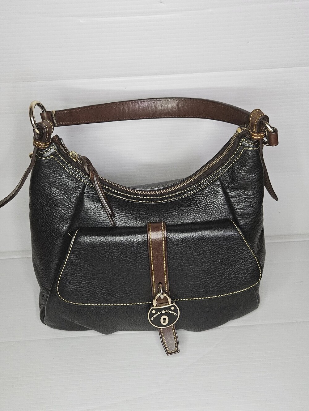 Dooney & Bourke Samba Black Pebbled Leather Logo Lock Hobo Shoulder Bag